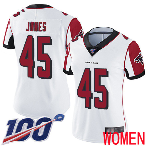 Atlanta Falcons Limited White Women Deion Jones Road Jersey NFL Football 45 100th Season Vapor Untouchable